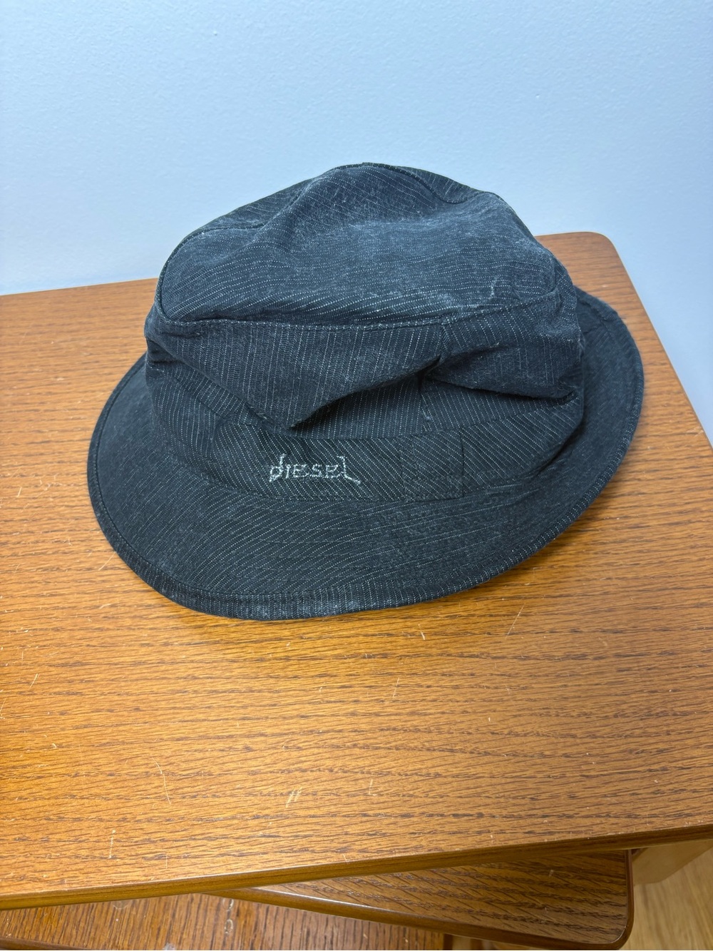Diesel Black Pinstriped Bucket Hat with Satin Lining